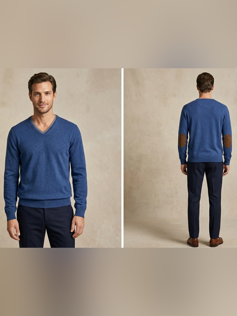 Massimo Dutti Cotton Silk Cashmere V Neck Elbow Patch Sweater , Large